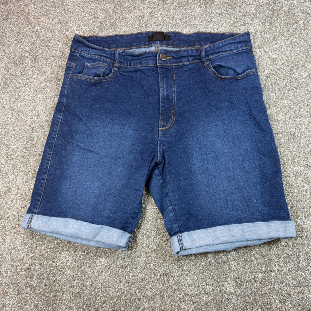 Evans Womens Plus Size 18 Dark Wash Cuffed Denim Shorts Blue Bermuda Stretch